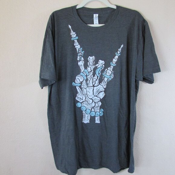 Women's Size XL Turquoise Skeleton Hand Graphic T-Shirt - Charcoal Gray - Picture 1 of 2